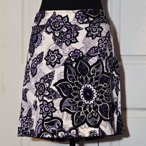 ANNE TAYLOR LOFT A-Line Skirt with Purple and Black Floral Pattern